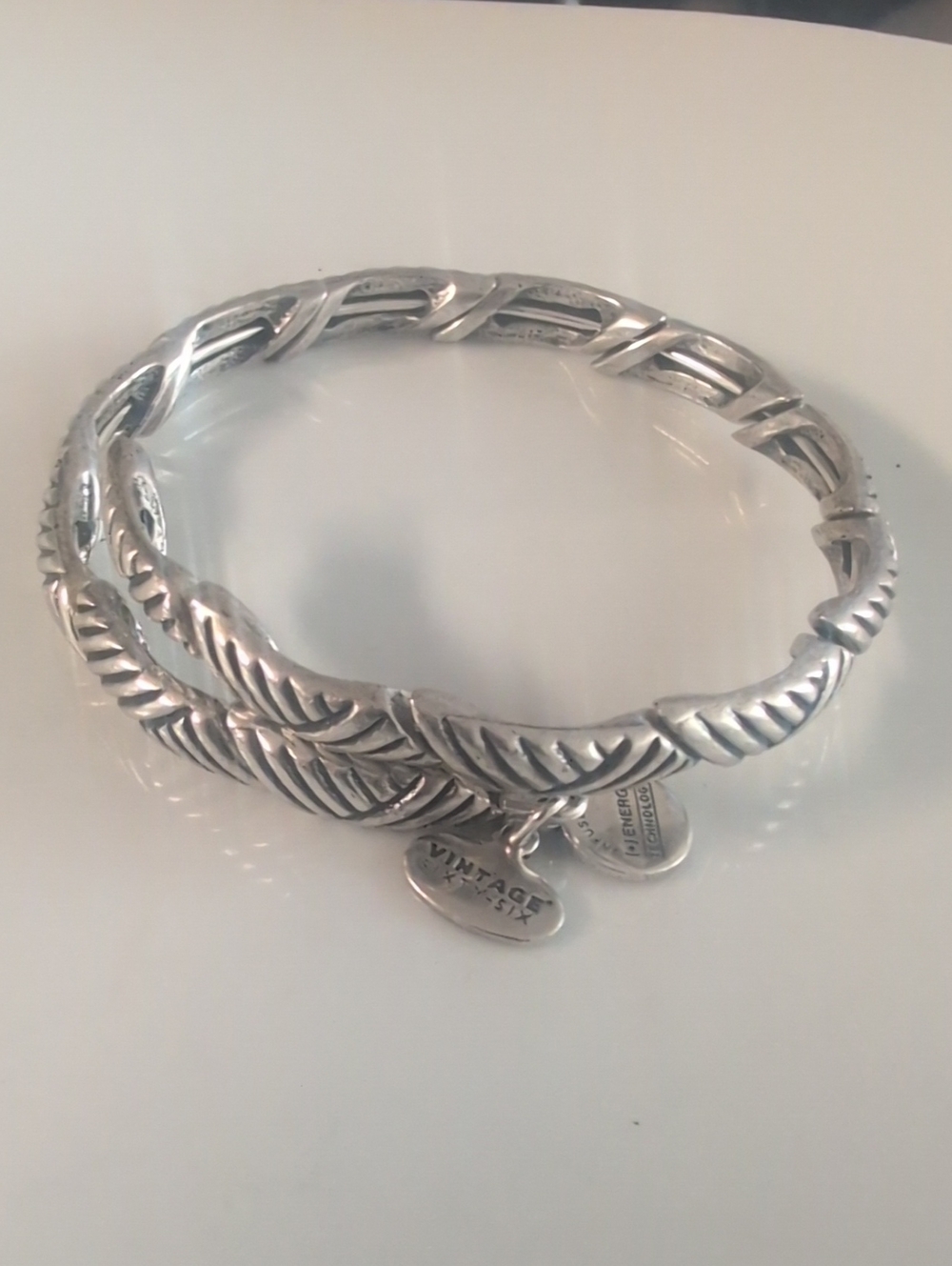 Alex And Ani Vintage-Inspired Silver Leaf Bangle Bracelet - Silver-Rolling Hills